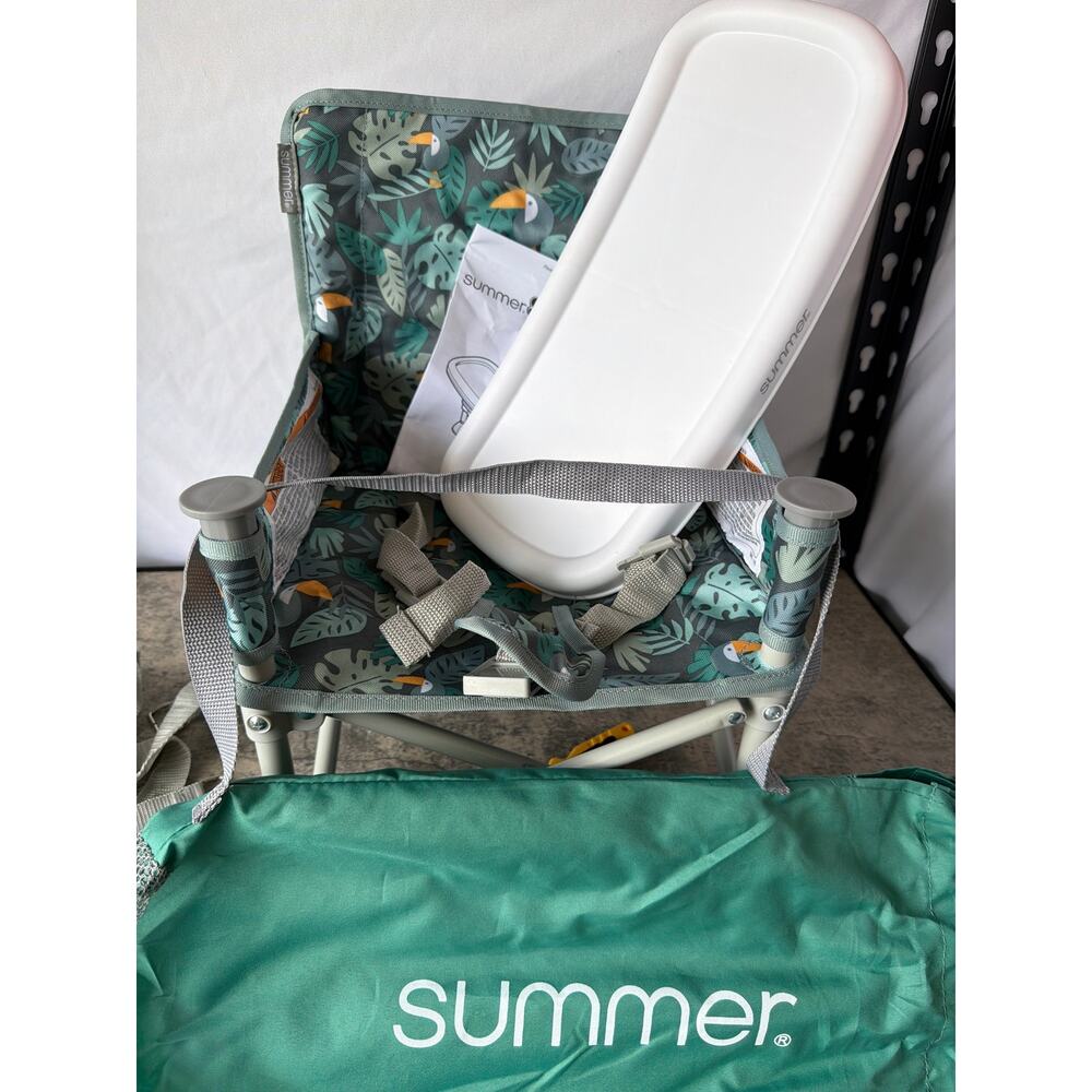 Bright Starts Summer Pop N Sit Portable Booster Seat, 3-1 Floor Seat- Tropical